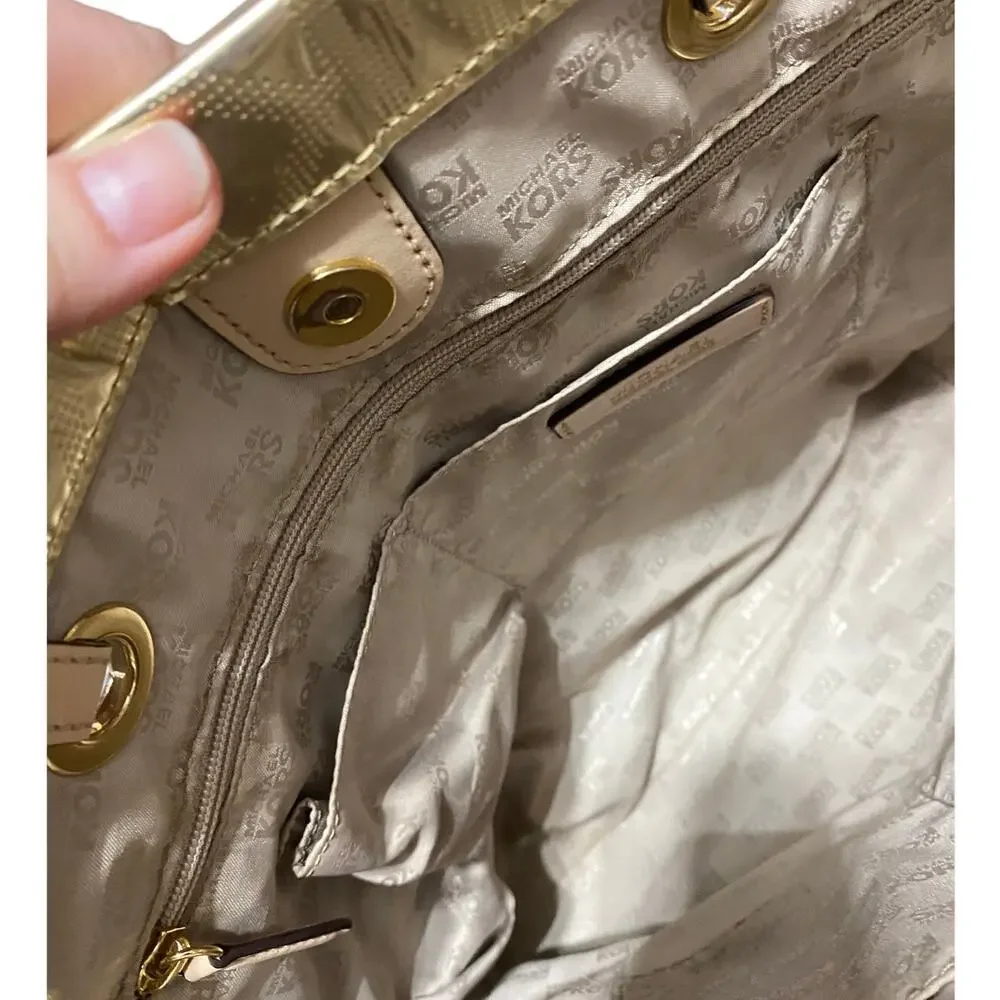 Michael Kors shiny metallic gold Large Jet Setter purse / bag Excellent‎ cond.